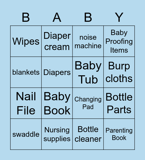 Baker Baby Shower Bingo Card