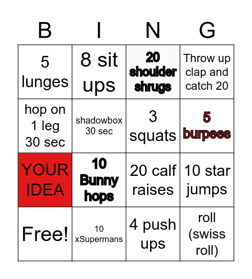 Mr. Power's PE Bingo Card