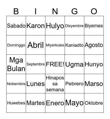 Kalendaryong Bingo Card