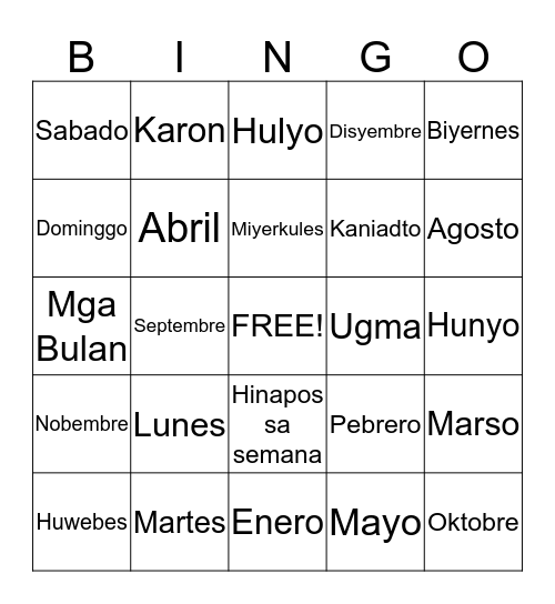 Kalendaryong Bingo Card