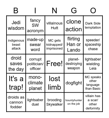 STAR WARS SCAVENGER HUNT BINGO Card
