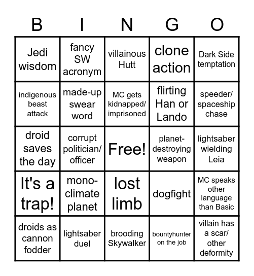 STAR WARS SCAVENGER HUNT BINGO Card