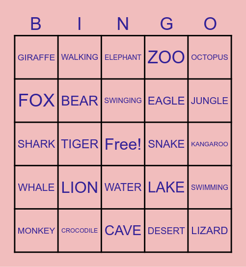 WILD ANIMALS Bingo Card