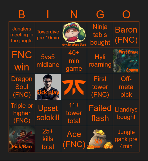 Fnatic vs Schalke04 Bingo Card