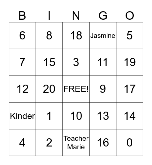 Number Bingo Card