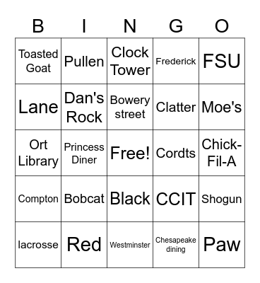 Frostburg Bingo Card