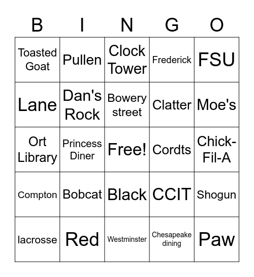 Frostburg Bingo Card