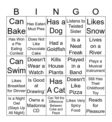 People Bingo Card Bingo Card