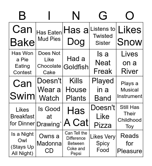 People Bingo Card Bingo Card