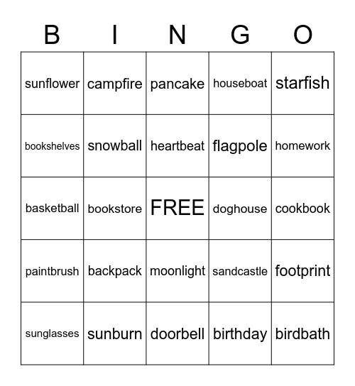 Compound Word Review Bingo Card