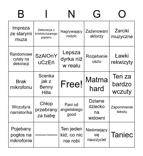 KABARETY SZKOLNE Bingo Card