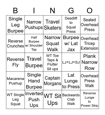 CAMP GLADIATOR Bingo Card