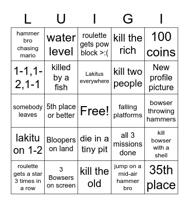 Super Mario Bros. 35 Bingo Card