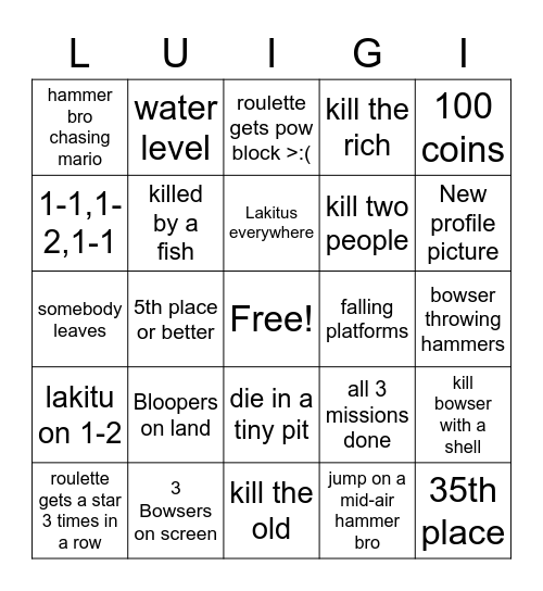 Super Mario Bros. 35 Bingo Card