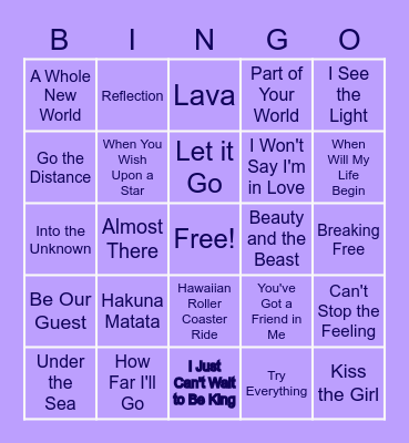 Disney Music Bingo Card