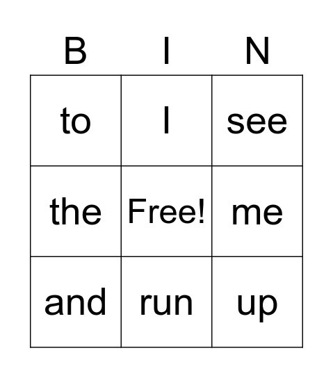 SNAP WORD BINGO! Bingo Card