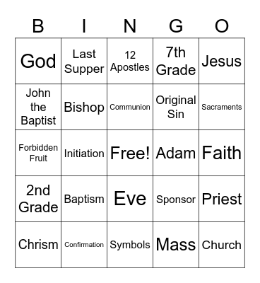 Sacraments of Initiation Bingo Card