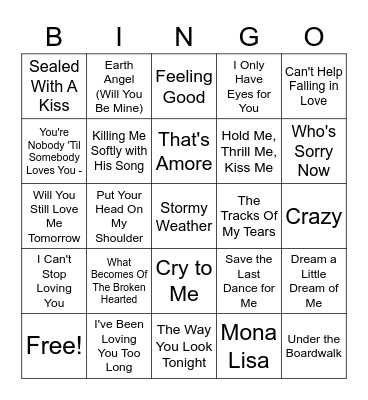 Golden Oldie Love Songs Bingo Card