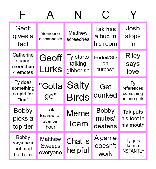 Sunday Funday Bingo Card