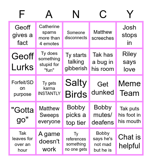 Sunday Funday Bingo Card