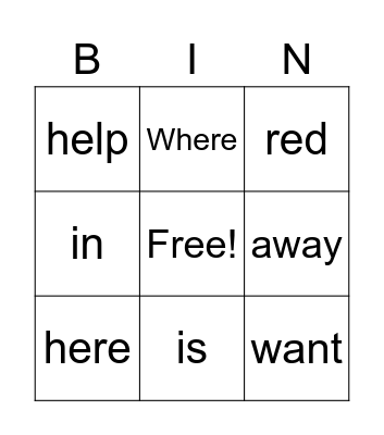 Cameron - Sight Words Bingo Card