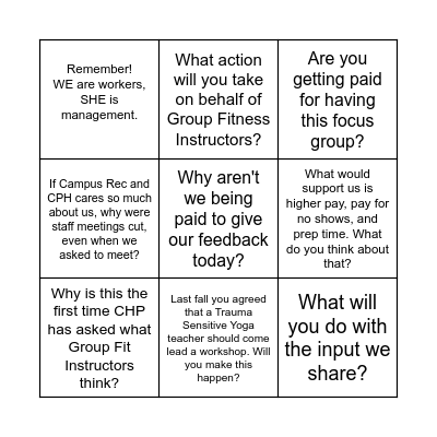 Speak Up Bingo Card