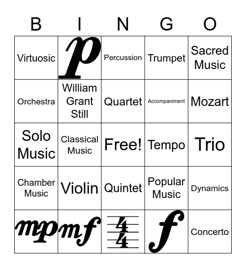 Classical Music Review Bingo Card