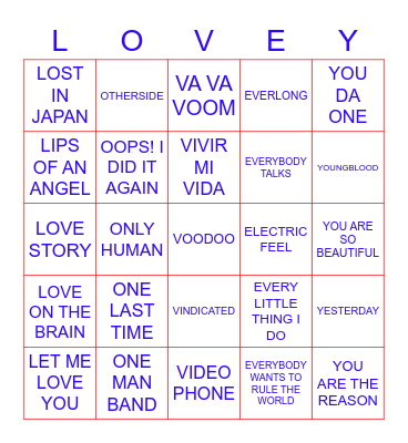 Miss you LOVEY Bingo Card