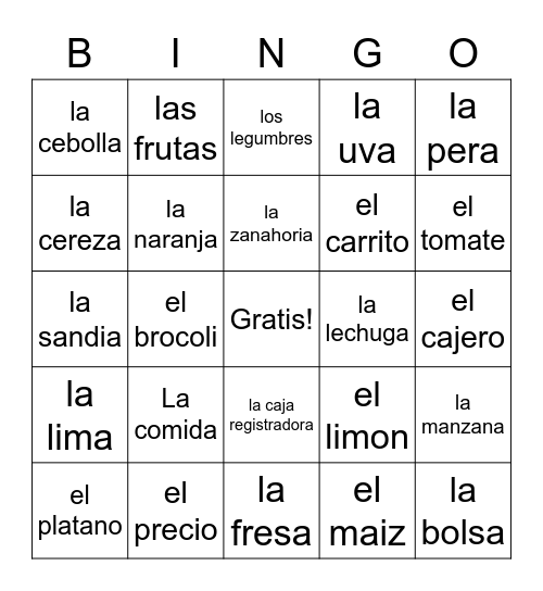 La Comida Bingo Card