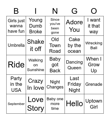 Popular Music Bingo 2 Bingo Card