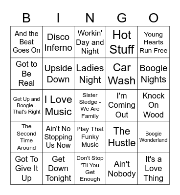 DISCO SONGS Bingo Card
