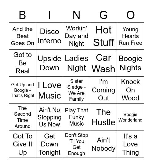 DISCO SONGS Bingo Card