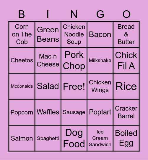 Harpers Food Bingo Card