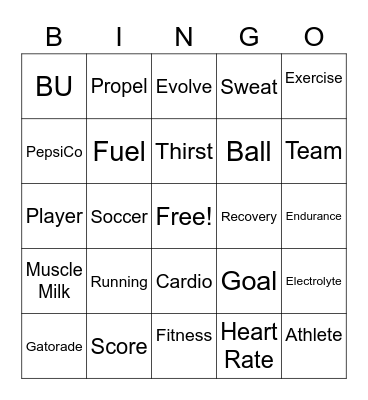 Sports and Fitness Social Club Bingo Card