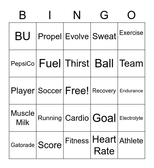 Sports and Fitness Social Club Bingo Card