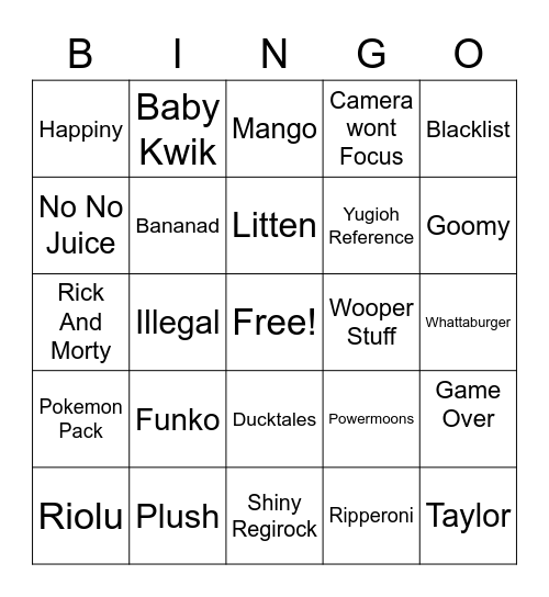 KwikPanik Bingo! Bingo Card