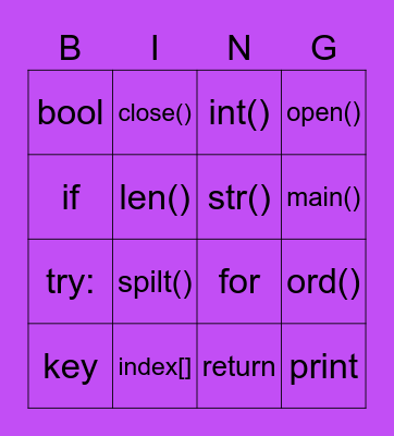 shir Bingo Card