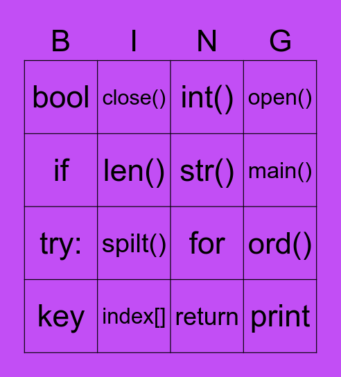 shir Bingo Card