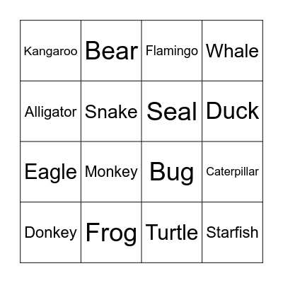 Animal Movements BINGO Card