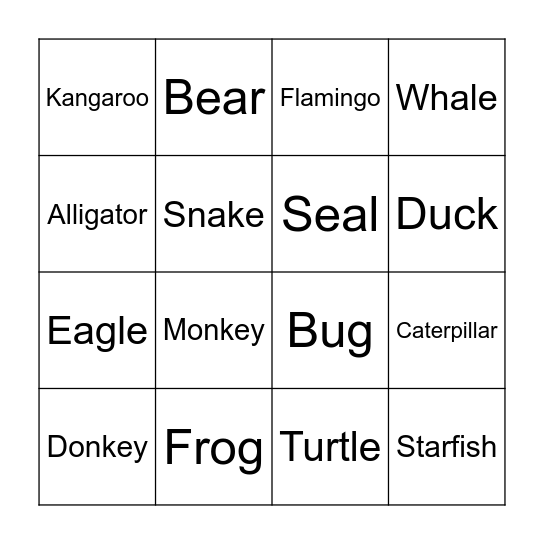 Animal Movements BINGO Card