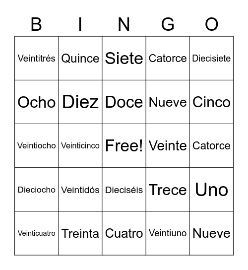 Los Numeros Bingo Card