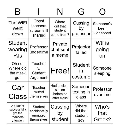 Hybrid- Class BINGO Card