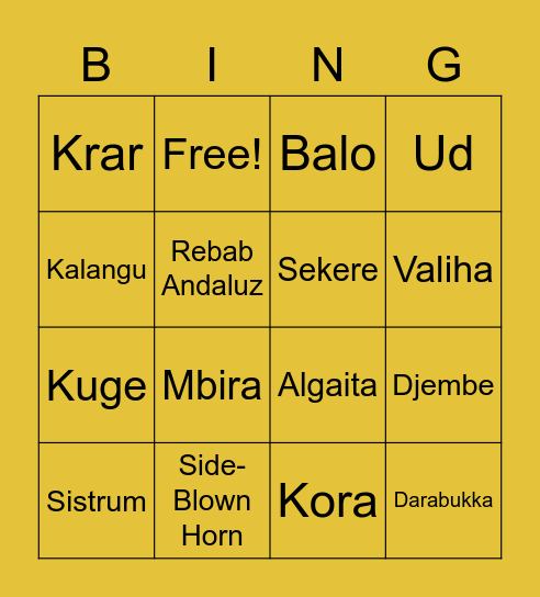 African Instruments Bingo Card