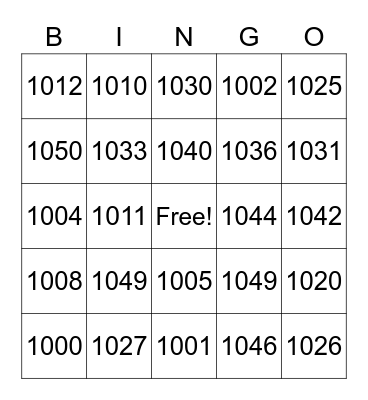 1000th day!!! Bingo Card