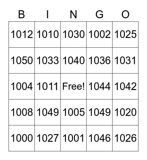 1000th day!!! Bingo Card