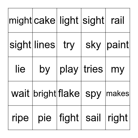 Long a's and i's Bingo Card