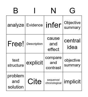 Nonfiction Vocabulary Bingo Card