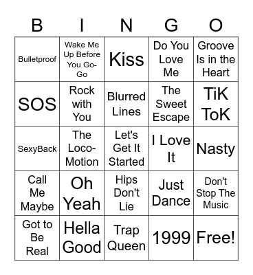 Popular Party Songs Bingo Card