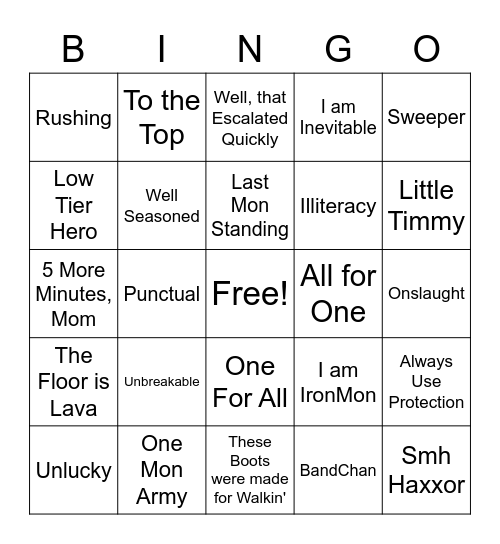 Draft League Bingo Card