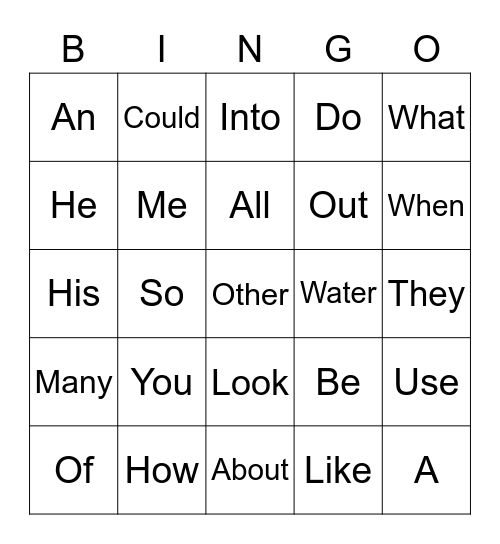 SIGHT WORD 2 Bingo Card